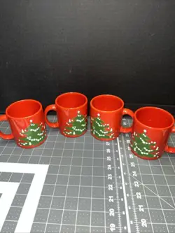 4 VINTAGE WAECHTERSBACH CERAMIC CHRISTMAS TREE MUGS WEST GERMANY