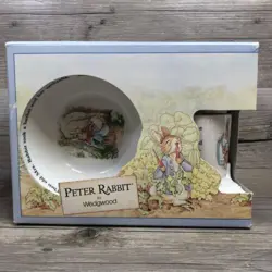 PETER RABBIT 3 PIECE SET MUG, PLATE, OATMEAL BOWL. MADE IN ENGLAND VINTAGE 1991