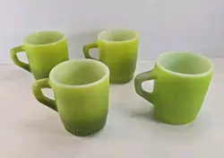 4 VINTAGE FIRE KING MUGS D HANDLE ANCHOR HOCKING  GREEN RETRO COFFEE