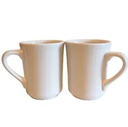 VINTAGE HOMER LAUGHLIN HLC COFFEE MUGS CUPS SET OF 2 WHITE RESTAURANT WARE USA