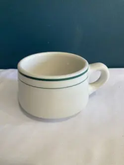 VINTAGE SYRACUSE CHINA RESTAURANT WARE GREEN STRIPE WHITE COFFEE MUG CUP MCM