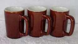 VINTAGE 3 HALL RESTAURANT STYLE BROWN GLAZE COFFEE MUG 4.5