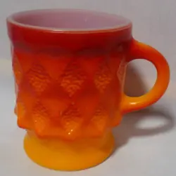 VINTAGE ANCHOR HOCKING FIRE KING OMBRE ORANGE DIAMOND KIMBERLY COFFEE MUG