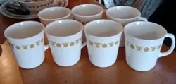 SET OF 7 CORNING CORELLE BUTTERFLY GOLD COFFEE MUGS CUPS VINTAGE