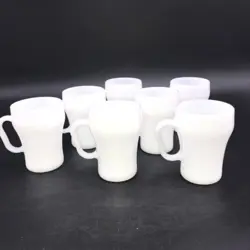 VTG FIRE KING SODA FOUNTAIN COFFEE MUGS WHITE MILK GLASS ANCHOR HOCKING SET OF 7