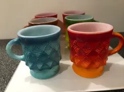 VINTAGE ANCHOR HOCKING FIRE KING KIMBERLY DIAMOND CUPS MUGS SET OF 6