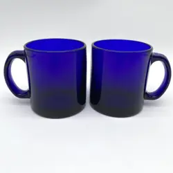 PAIR OF VINTAGE LIBBEY COBALT BLUE GLASS COFFEE MUGS MADE IN USA Y2K FRIENDS