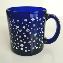 LIBBEY COBALT BLUE GLASS SNOWFLAKE MUG 13 OZ USA RARE VINTAGE