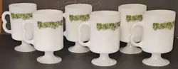 6 VTG FEDERAL CORELLE PYREX GLASS PEDESTAL MUGS SPRING BLOSSOM GREEN CRAZY DAISY