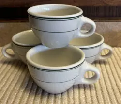 4 VINTAGE STERLING RESTAURANT WARE COFFEE MUG CUP WHITE GREEN STRIPE