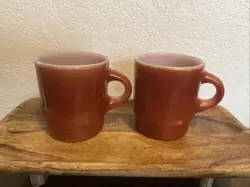 2 VINTAGE ANCHOR HOCKING MUG FIRE KING STACKING COFFEE USA BROWN