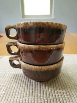 LOT OF 3 VINTAGE HULL POTTERY BROWN DRIP GLAZE SOUP MUG CUP BOWL OVEN PROOF USA