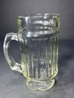 VINTAGE ANCHOR HOCKING VERTICAL RIBBED CLEAR GLASS MUGS STEINS SET OF 4 EUC