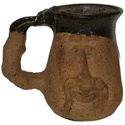 VINTAGE UGLY FACE MUG 3D ART POTTERY COFFEE CUP HANDMADE STONEWARE DRIP GLAZE