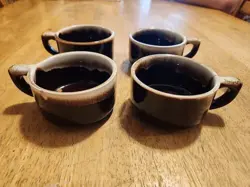 VINTAGE PFALTZGRAFF BROWN DRIP GLAZE TEA CUPS/COFFEE MUGS SET OF 4