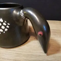 STEPHEN SCHIFFER VINTAGE STUDIO ART FIGURAL LOON MUG ART POTTERY SIGNED 1996