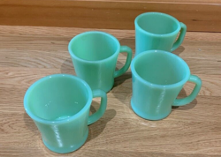 LOT OF 4 VINTAGE FIRE KING JADEITE JADITE GREEN D HANDLE COFFEE MUG CUP