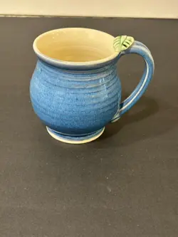VINTAGE JENSEN WILKINS STUDIO ART POTTERY STONEWARE MUG SIGNED MEDIUM BLUE
