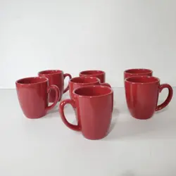 CORELLE COORDINATES RED STONEWARE COFFEE MUGS CUPS SET OF 7 VINTAGE