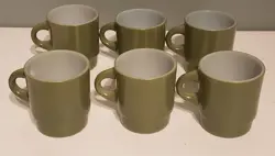 VINTAGE ANCHOR HOCKING FIRE KING AVOCADO GREEN COFFEE CUP MUG SET OF 6