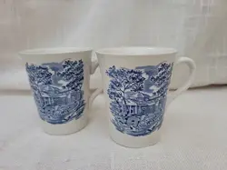 VINTAGE STAFFORDSHIRE LIBERTY BLUE MUGS IRONSTONE MADE IN ENGLAND COUNTRYSIDE