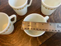4 VINTAGE PYREX BUTTERFLY GOLD D-HANDLE COFFEE MUGS CUPS