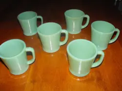 SET OF 6 VINTAGE FIRE KING JADEITE D HANDLE MUGS