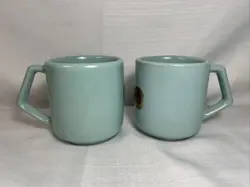 (2) VTG LA SOLANA POTTERY 14 OZ COFFEE MUG CUP BLUE TURQUOISE D HANDLE
