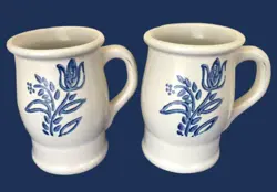 2 PFALTZGRAFF YORKTOWNE STONEWARE BARREL COFFEE MUGS W/TULIP DESIGN 282Y VINTAGE