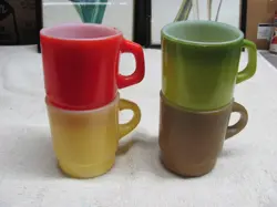 ANCHOR HOCKING FIRE KING VINTAGE MULTI COLOR  COFFEE MUGS SET OF 4