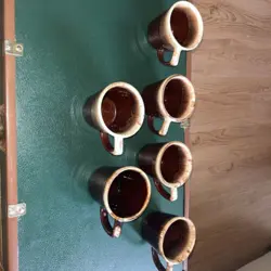 6 VINTAGE MCCOY POTTERY BROWN DRIP GLAZE COFFEE MUGS
