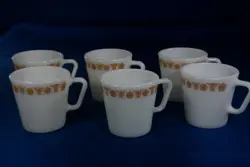 6 VINTAGE PYREX BUTTERFLY GOLD D-HANDLE COFFEE MUG CUP MID CENTURY EXCELLENT