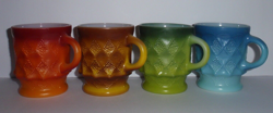 VTG FIRE KING ANCHOR HOCKING KIMBERLY MUG SET 4 COLORS ORANGE YELLOW GREEN BLUE