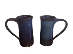 VINTAGE HAMILTON WILLIAMS BLUE OMBRé MUGS SIGNED STUDIO GLAZED POTTERY - 2002