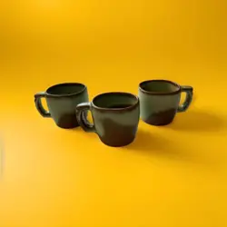 SET OF 3 VINTAGE FRANKOMA POTTERY 5C PRAIRIE GREEN PLAINSMAN COFFEE MUG