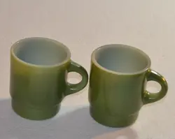 SET OF 2 VINTAGE GREEN FIRE KING ANCHOR HOCKING MUG STACKING COFFEE CUPS