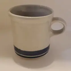 VINTAGE MCCOY POTTERY GRAY/BLUE STRIPED STONECRAFT MUG/CUP (1412)