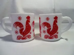 VINTAGE HAZEL ATLAS RED ROOSTER COFFEE MUGS X 2 IN EXCELLENT CONDITION