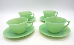 VINTAGE SET OF 4 FIRE KING JADEITE JANE RAY CUPS & SAUCERS JADE-ITE