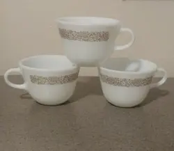 3 VINTAGE PYREX WOODLAND BROWN MILK GLASS COFFEE TEA CUPS MUGS