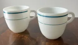 VINTAGE PYREX CORNING WHITE MILK WITH TEAL STRIPE COFFEE TEA MUG CUP # 723