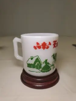 VINTAGE HAZEL ATLAS CHRISTMAS EGG NOG MUG MILK GLASS CUP