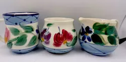 VINTAGE GAIL PITTMAN CREAMER SUGAR W/MATCHING COFFEE MUG ‘95 HAND PAINTED