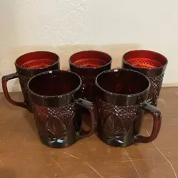 VINTAGE CRISTAL D'ARQUES DURAND ROYAL RUBY RED COFFEE CUPS MUGS FRANCE SET OF 5