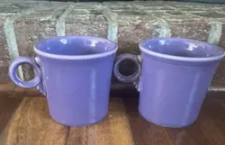 SET OF 2 VINTAGE FIESTA WARE RING HANDLE LILAC MUG, COFFEE CUP,  HOMER LAUGHLIN