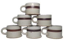 6 VINTAGE DANSK BLT EARTHSTONE SANDSTONE NIELS REFSGAARD BROWN BAND MUGS CUPS