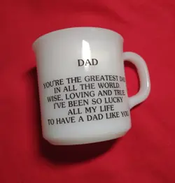 VINTAGE ANCHOR HOCKING FIRE-KING MILK GLASS COFFEE MUG DAD