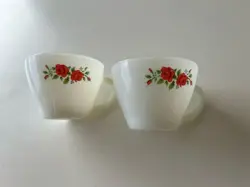 TWO ANCHOR HOCKING FIRE KING MILK GLASS RED ROSE COFFEE TEA CUP MUG VINTAGE #16