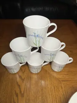 VINTAGE SET OF SIX CORNING WARE CORELLE SHADOW IRIS FLORAL COFFEE MUG TEA CUP