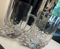 2 VINTAGE CRISTAL D’ARQUES LONGCHAMP CRYSTAL HANDLED BEER COFFEE MUGS